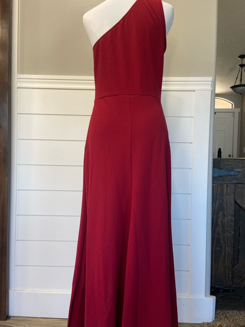 One-Shoulder Red Ruffle Evening Dress - Picture 7 of 8